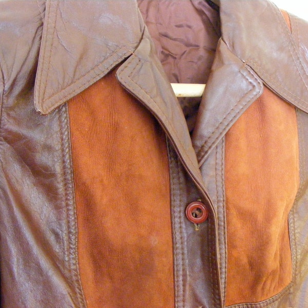 1970's Misses' Leather and Suede Jacket Size 14 by Kirk Vintage / Retro Women
