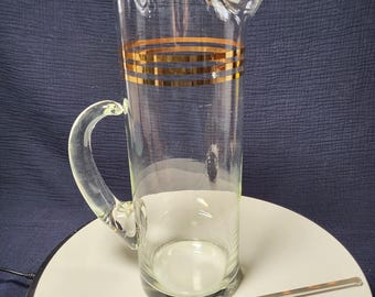 MCM Glass Cocktail Pitcher w/ Handle and Stirrer