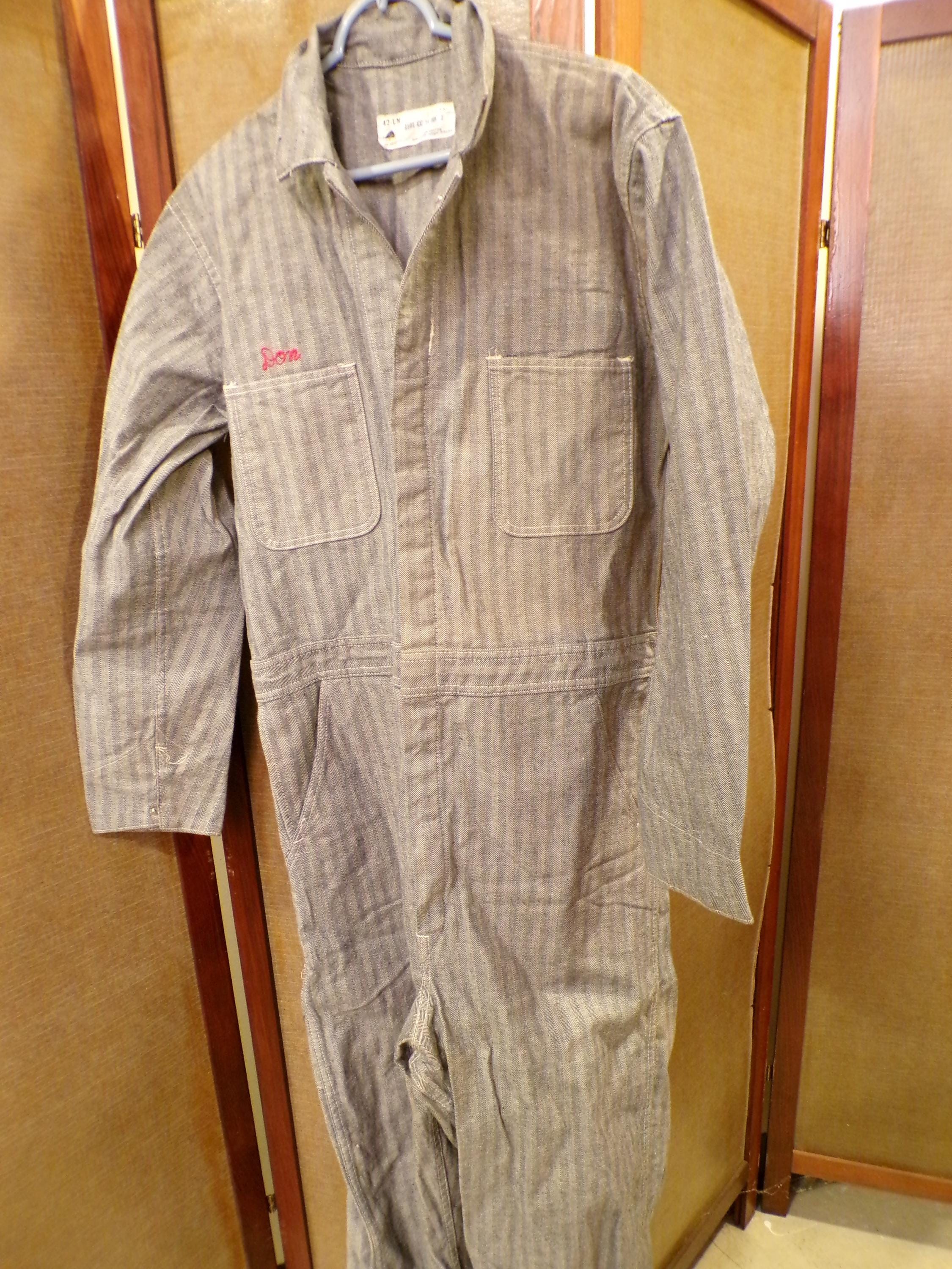 Grey Herringbone Cotton Men's Work Coveralls 42L