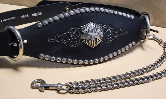 Harley-Davidson Black Leather Belt with Chain Detail Harley Davidson Chain Link Genuine Leather Belt Size 42 2004  main image 4