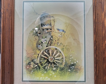 Home Interiors Wagon Wheel Birds in the Mailbox Framed Print