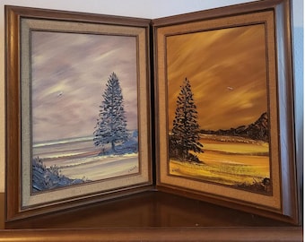 Paar ingelijste canvasschilderijen van WI-kunstenaar Avanelle Voss