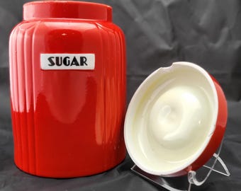 Hall Radiance Pattern Chinese Red Canister w/ Lid for Sugar