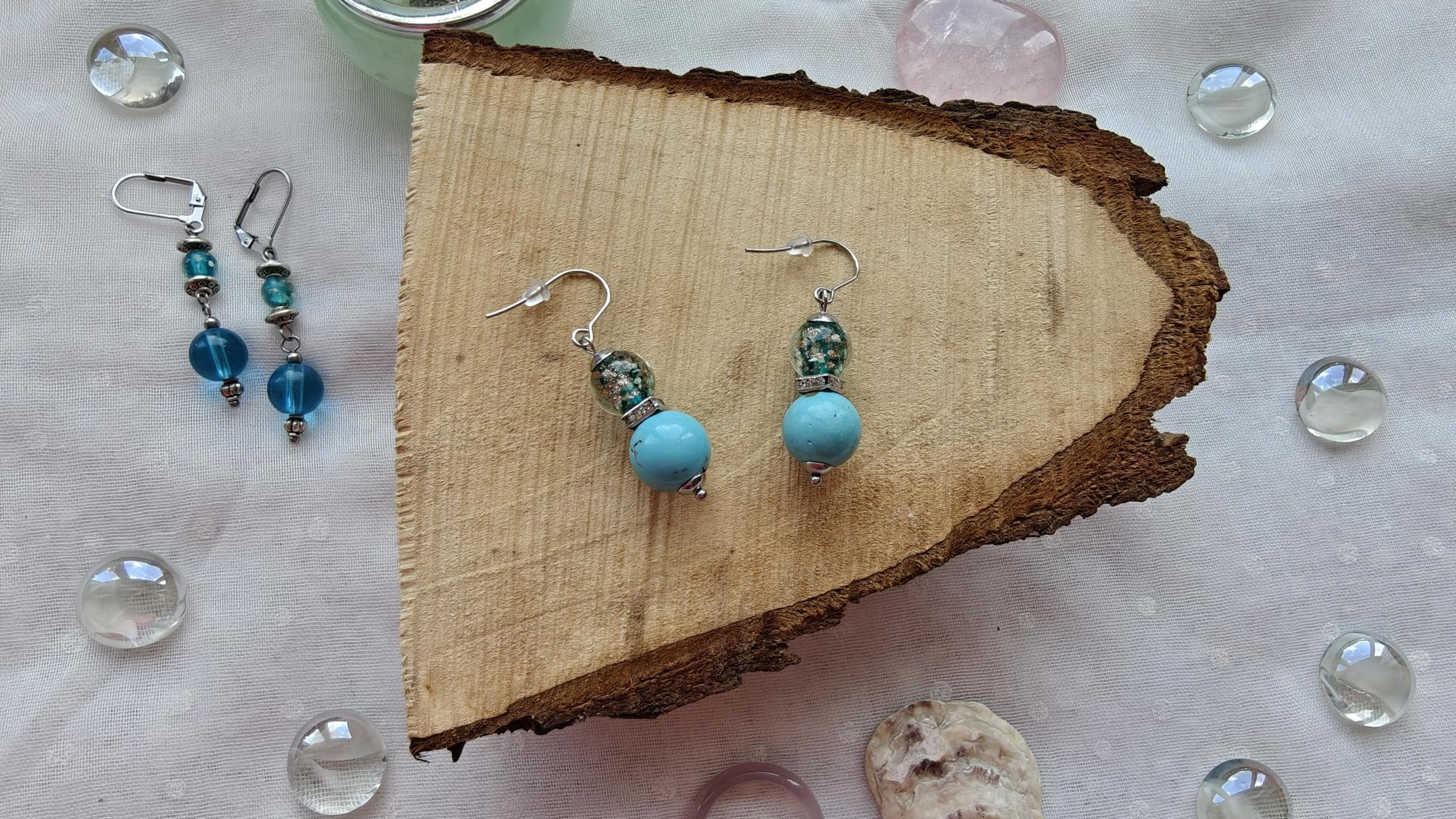 Turquoise blue earrings lampwork beads - Etsy 日本