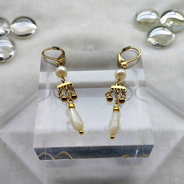 Crotalia Stainless Steel Earrings with Genuine Pearls and Seashells