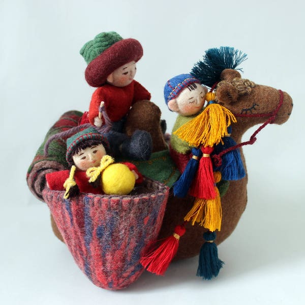 Handmade Felt Folk Doll - Happy Childhood/Beautifully Handmade Ethnic Kyrgyz Doll from wool /Gift Ideas/Nomad Kids