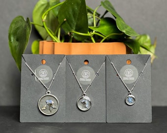 Circle Alaskan Real Forget Me Not Pressed Flower Resin Pendant Necklace