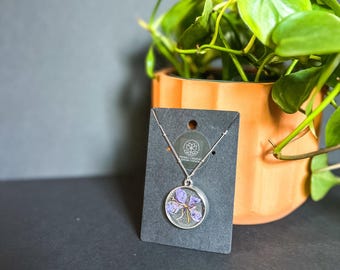 Alaska Fireweed Pressed Flower Resin Pendant Necklace