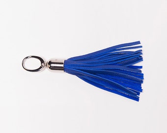 Key chain- bag ornement-leather tassel/ royal blue # 47
