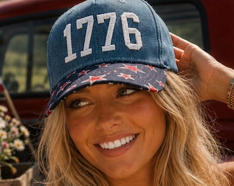 Gorra de camionero de mezclilla bordada 1776 / Gorra patriótica / Gorra vintage americana / Gorra del 4 de julio / Gorra snapback de EE. UU.