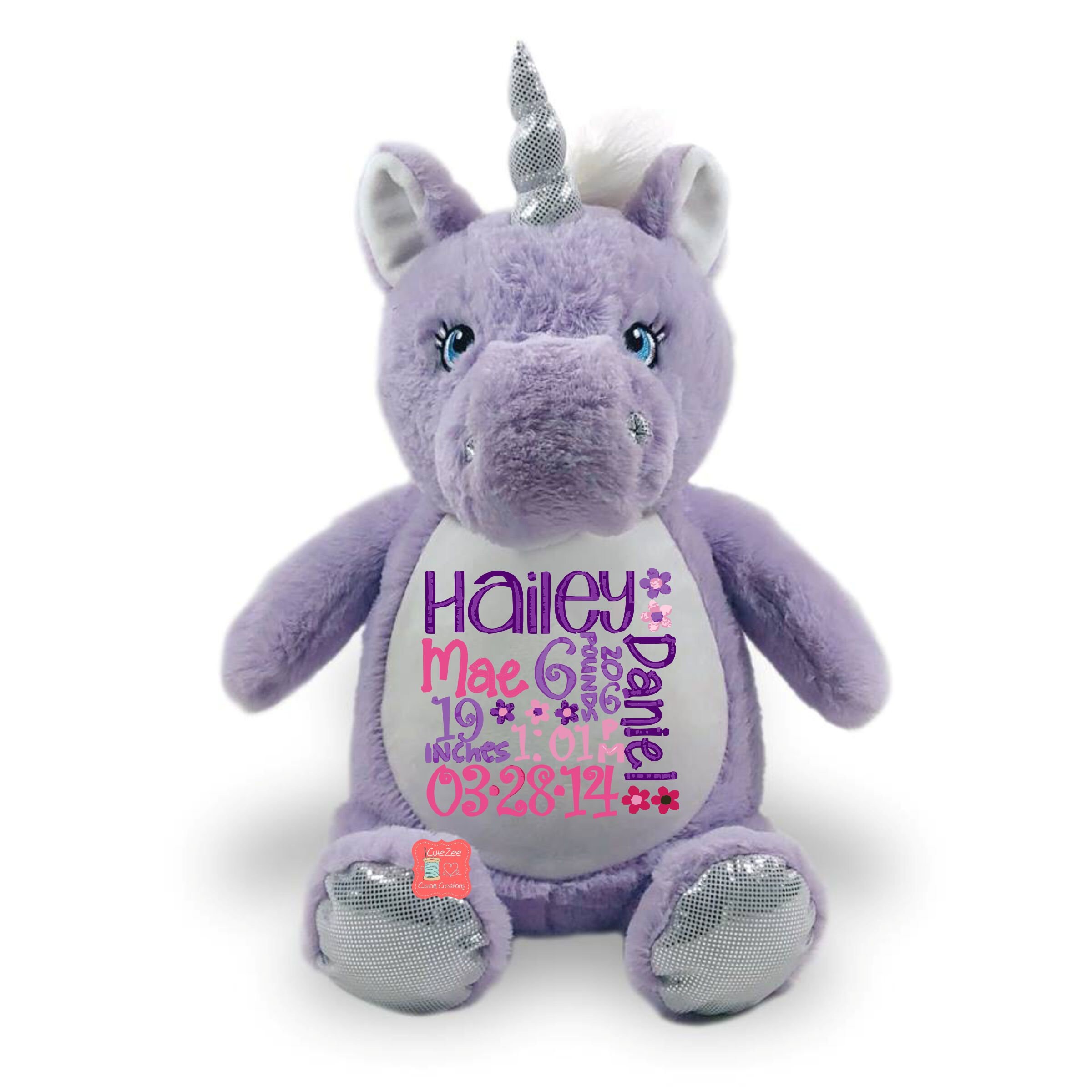 Personalized Purple Unicorn Stuffed Animal Personalized Baby Etsy