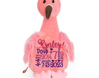 Personalized Flamingo Stuffed Animal, Personalized Baby Gift , Birth Announcement Gift, Baby Shower Gift, Cubbie, Custom, Stuffy