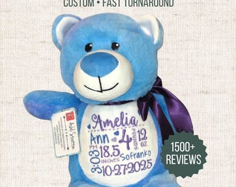 Faire-part de naissance personnalisé ours, peluche statistiques bébé personnalisée, nom du nouveau-né poids date peluche, cadeau de baby shower, ours souvenir