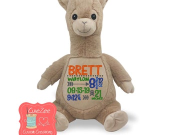 Peluche personnalisée lama, cadeau personnalisé pour bébé, cadeau de faire-part de naissance, cadeau de baby shower, cubbie, personnalisé, peluche