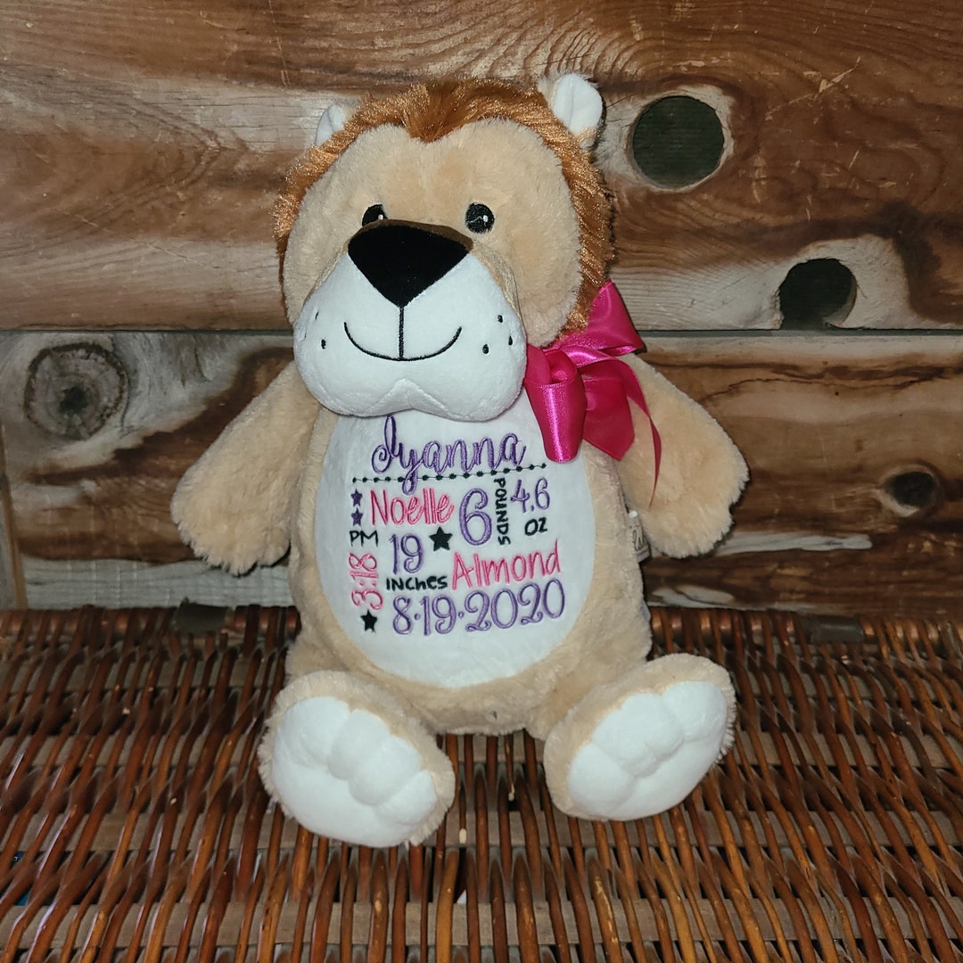 Personalized Lion Stuffed Animal, Embroidered Birth Stats, Baby Gift - Etsy