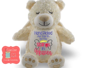 Personalized Memorial Stuffed Angel Bear, Loss Remembrance, Plush Gift