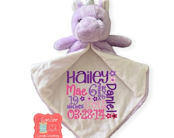 Personalized Unicorn Lovey Blanket, Personalized Baby Gift, Birth Announcement, Baby Gift, Little Elska, Security Blanket, Blankie