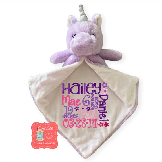 Personalized Unicorn Lovey Blanket Personalized Baby Gift Birth