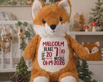 Peluche renard personnalisée, renard en peluche avec nom personnalisé, cadeau de baby shower des bois, jouet renard brodé, peluche renard mignon, cadeau souvenir de bébé