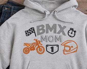 Sweat brodé à capuche maman BMX, pull maman motocross, cadeau maman motocross, sweat à capuche racing maman, sweat à capuche numéro personnalisé