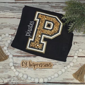 Custom Sequin Letter Sweatshirt, Varsity Patch Crewneck, Personalized Initial Shirt, Glitter Letter Pullover, Game Day Shirt, Sports Mom