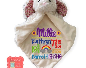 Personalized Bunny Lovey Blanket, Personalized Baby Gift, Birth Announcement, Baby Gift, Little Elska, Security Blanket, Blankie, Rabbit