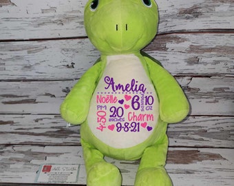 Personalized Turtle, Personalized Stuffed Animal, Birth Announcement, Birth Stat Animal, Baby Gift, Embroidered Animal, Stuffed Toy