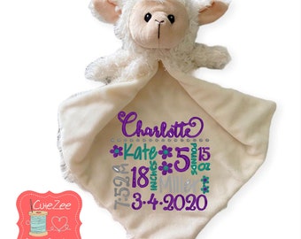 Personalized Lamb Lovey Blanket, Personalized Baby Gift, Birth Announcement, Baby Gift, Little Elska, Security Blanket, Blankie