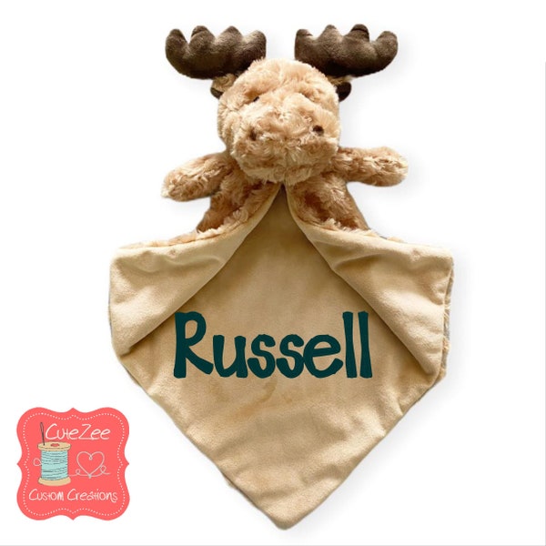 Personalized Moose Lovey Blanket, Personalized Baby Gift, Birth Announcement, Baby Gift, Little Elska, Security Blanket, Blankie, Deer