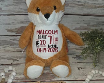 Peluche renard personnalisée, renard en peluche avec nom personnalisé, cadeau de baby shower des bois, jouet renard brodé, peluche renard mignon, cadeau souvenir de bébé