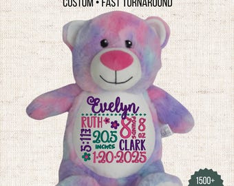 Faire-part de naissance personnalisé ours, peluche statistiques bébé personnalisée, nom du nouveau-né poids date peluche, cadeau de baby shower, ours souvenir