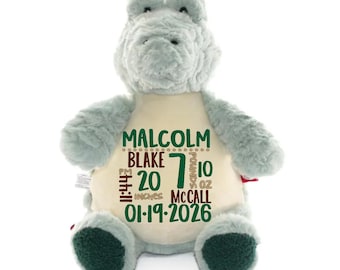 Faire-part de naissance Gator | Peluche alligator personnalisée | Peluche personnalisée avec statistiques de bébé | Cadeau unique pour nouveau-né | Souvenir de baby shower