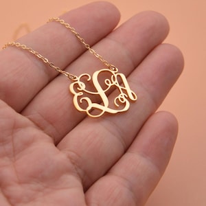Personalized Gold Monogram Necklace, Monogrammed Initials Necklace,Christmas Gift For Her