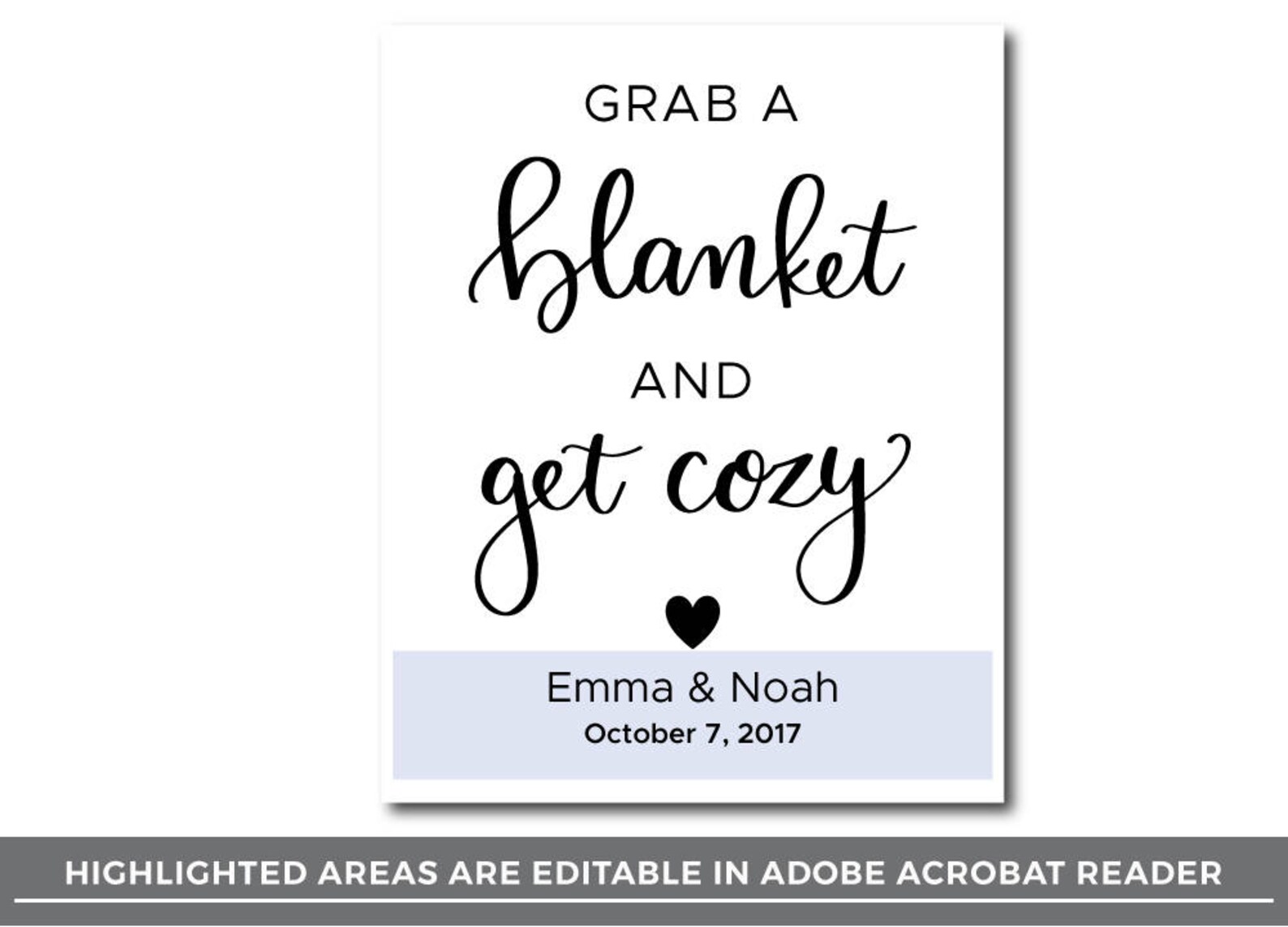 Blankets Wedding Sign Editable Grab a Blanket and Get Cozy Etsy