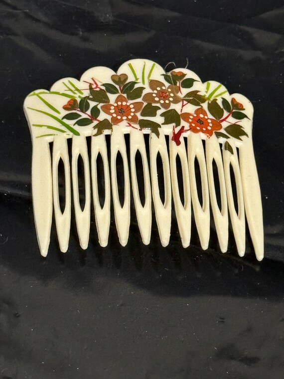 Ivory Comb Cream colored Hand-painted Floral and l