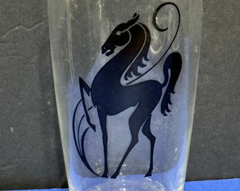 Black Prancing Horse Highball/Pilsner Glass Barware VINTAGE