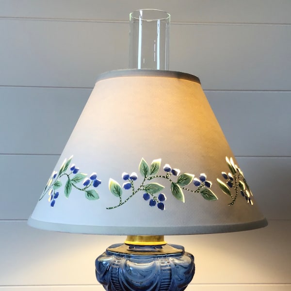 Cut and Pierced Watercolor Painted Blueberry Border Chimney Top (or Clip Top) Lampshade