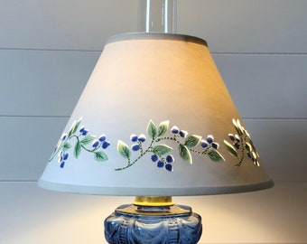 Cut and Pierced Watercolor Painted Blueberry Border Chimney Top (or Clip Top) Lampshade