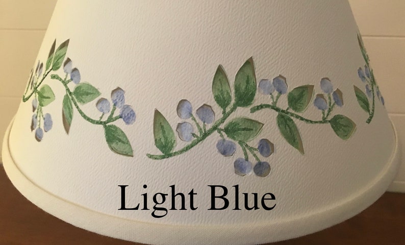 Cut and Pierced Watercolor Painted Blueberry Border Chimney Top or Clip Top Lampshade image 8
