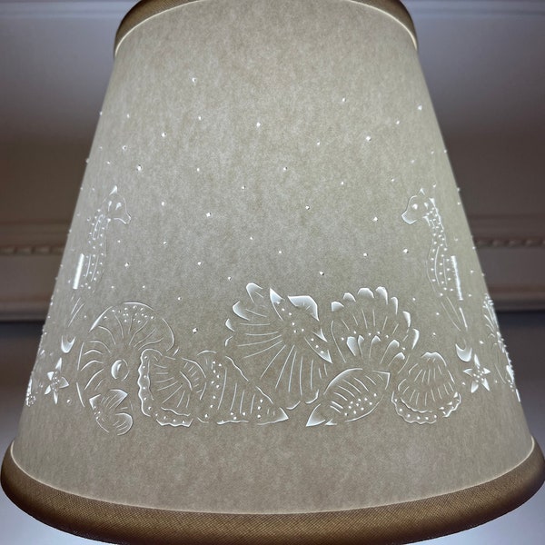 Cut and Pierced Seashell and Seahorse Shade Clip Top (or Chimney Top) Lampshade