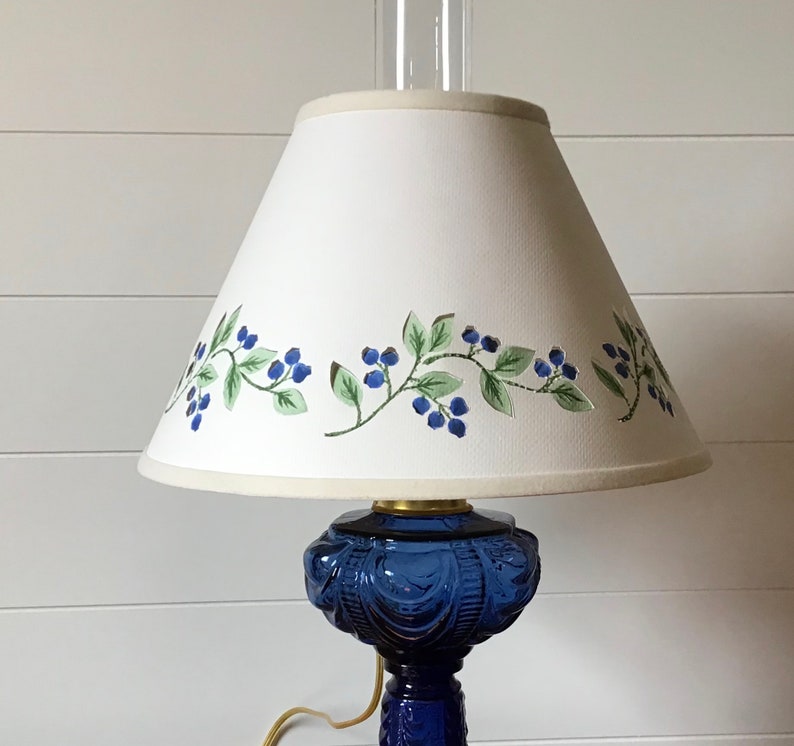 Cut and Pierced Watercolor Painted Blueberry Border Chimney Top or Clip Top Lampshade image 7