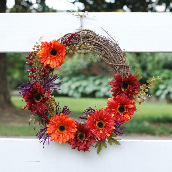 RESERVED for KATIE D!  Fall Wreath - Daisies - Thanksgiving Wreath - 14 inch Wreath - Grapevine Wreath - Wreath for Door - Home Decor