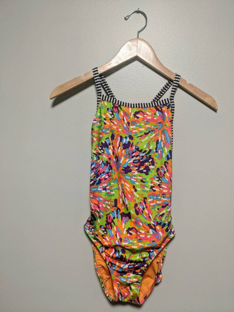 Vintage 90s Abstract One Piece/Swimsuit/90s swimwear/Multicolor image 6