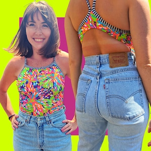 Vintage 90s Abstract One Piece/Swimsuit/90s swimwear/Multicolor
