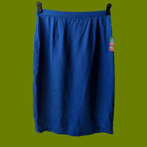 Vintage 80s Silk Pencil Skirt/Blue/Secretary Skirt - image 1