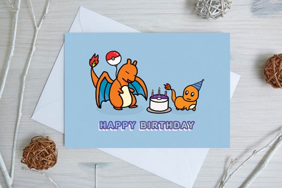 Tarjeta de cumpleaños Pokemon - 'Feliz cumpleaños' / Tarjeta de cumpleaños  linda / Tarjeta Charizard / Tarjeta Charmander