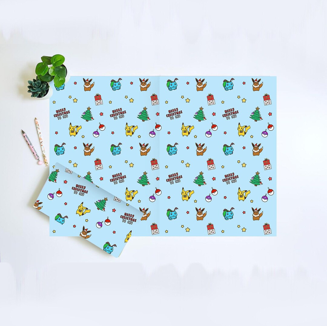 Pokemon Christmas Wrapping Paper Pokemon Gift Wrap Pokemon Etsy