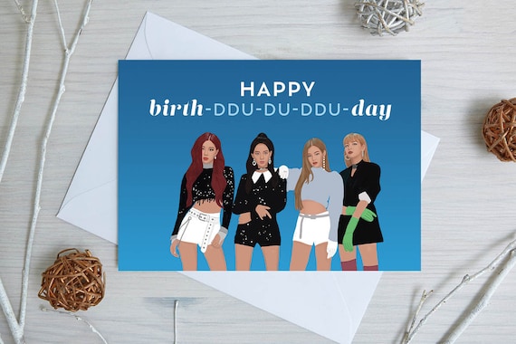 Carte d'anniversaire Blackpink Happy Birth-Ddu-Du-Ddu-Du-Day Carte d' anniversaire Jennie Carte danniversaire Lisa Rosé Jisoo Carte Rose Noire -   France