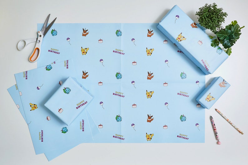 Pokemon Wrapping Paper Pokemon Gift Wrap Pikachu Wrapping Etsy