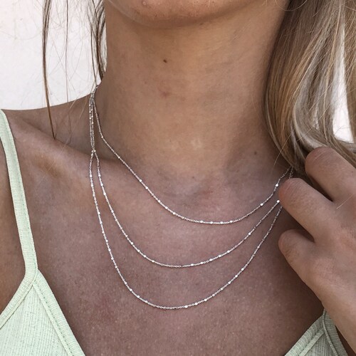 Short Chain Necklace Thin Silver Necklace Small Beads Etsy
